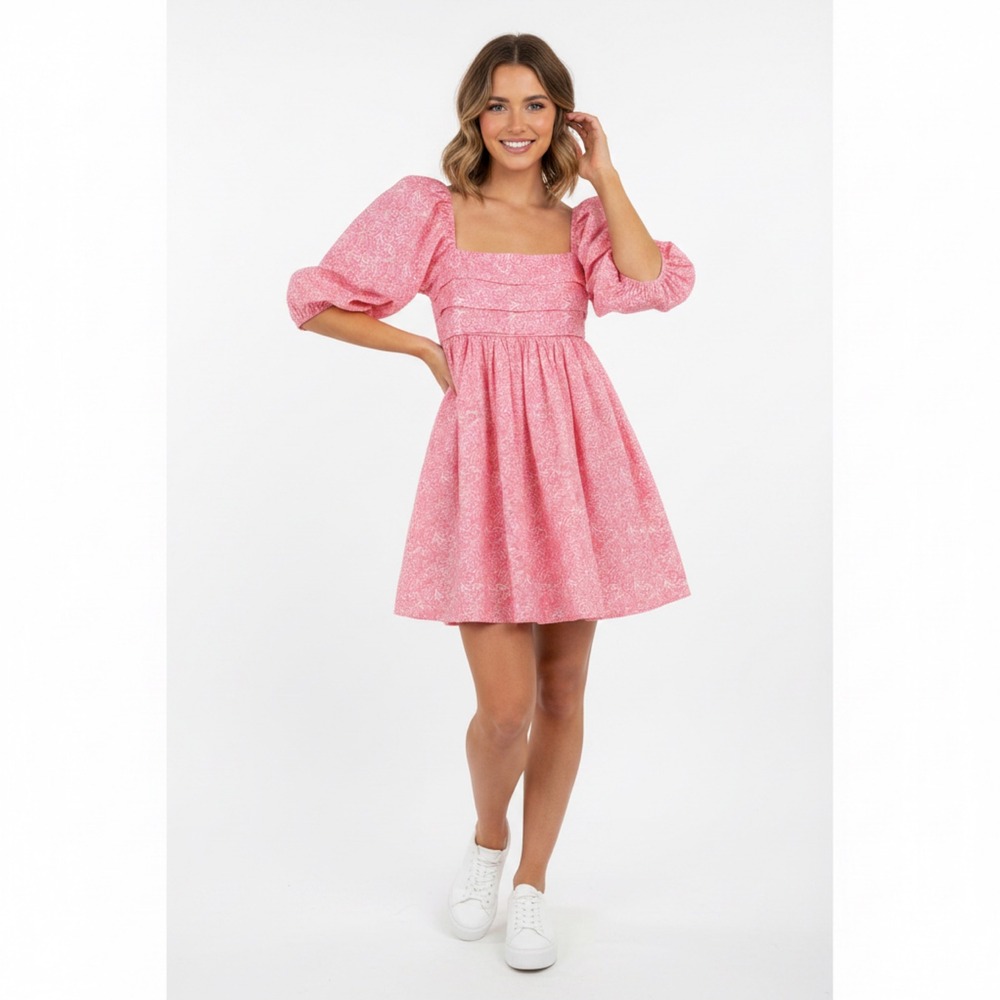 Abercrombie & Fitch Pink Floral Puff Sleeve Smocked Mini Dress‎ Pockets Small